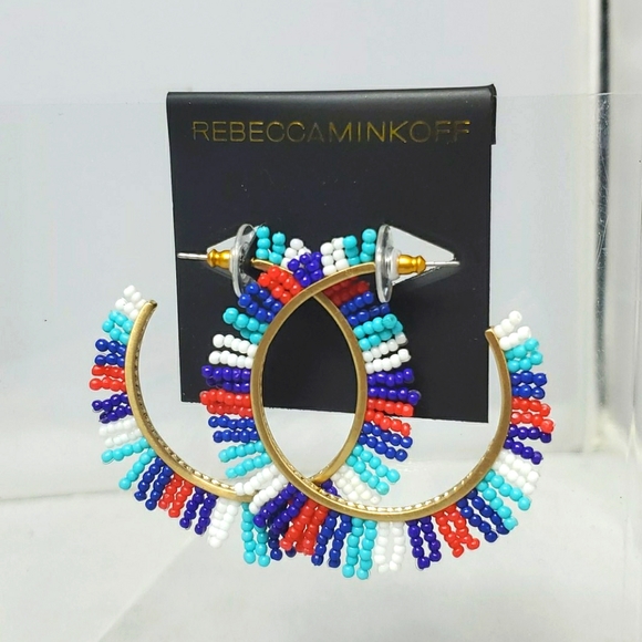 Rebecca minkoff multi color beaded hoop earrings - Picture 2 of 3